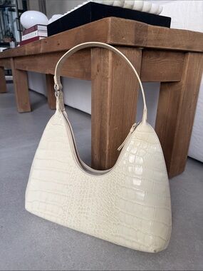 BY FAR Cream Croc-Embossed Shoulder Bag - Women